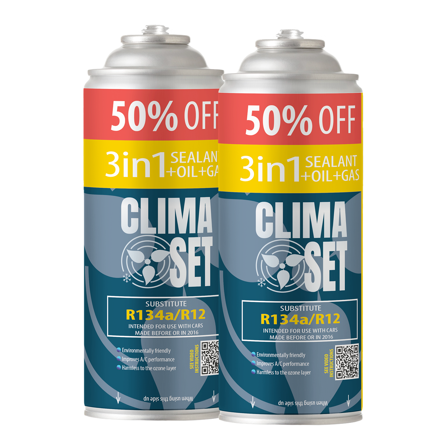 ClimaSet-400ml-235g-3w1-R134a-R12x2-czynnik-chlodniczy-do-klimatyzacji-samochodowe Punjenje auto klime - rashladno sredstvo R134a 2x Clima Set 3u1 - Slika 1