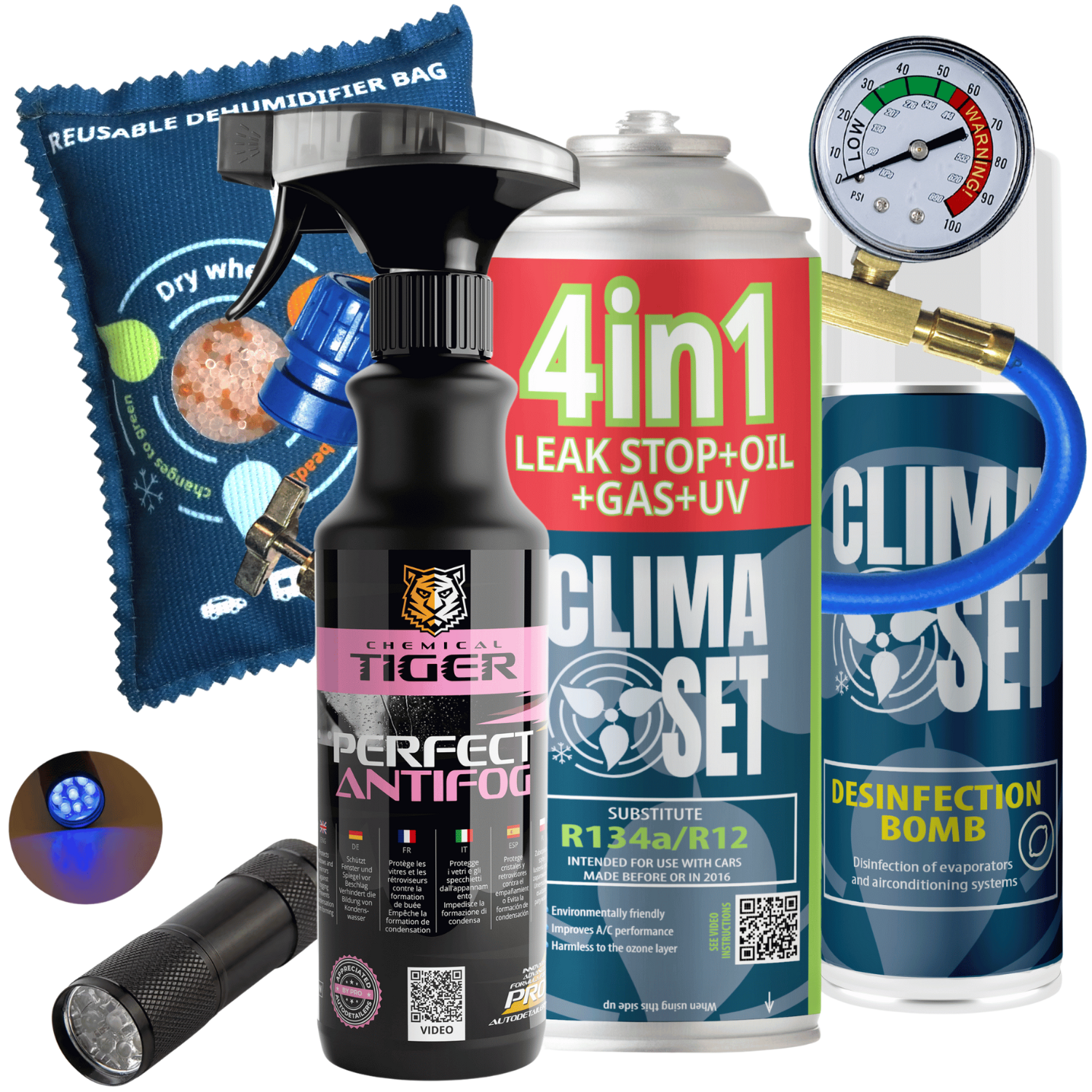 Projekt bez nazwy (57) Rashladno sredstvo za auto R134a Clima Set 4u1 set za punjenje auto klime - Slika 1