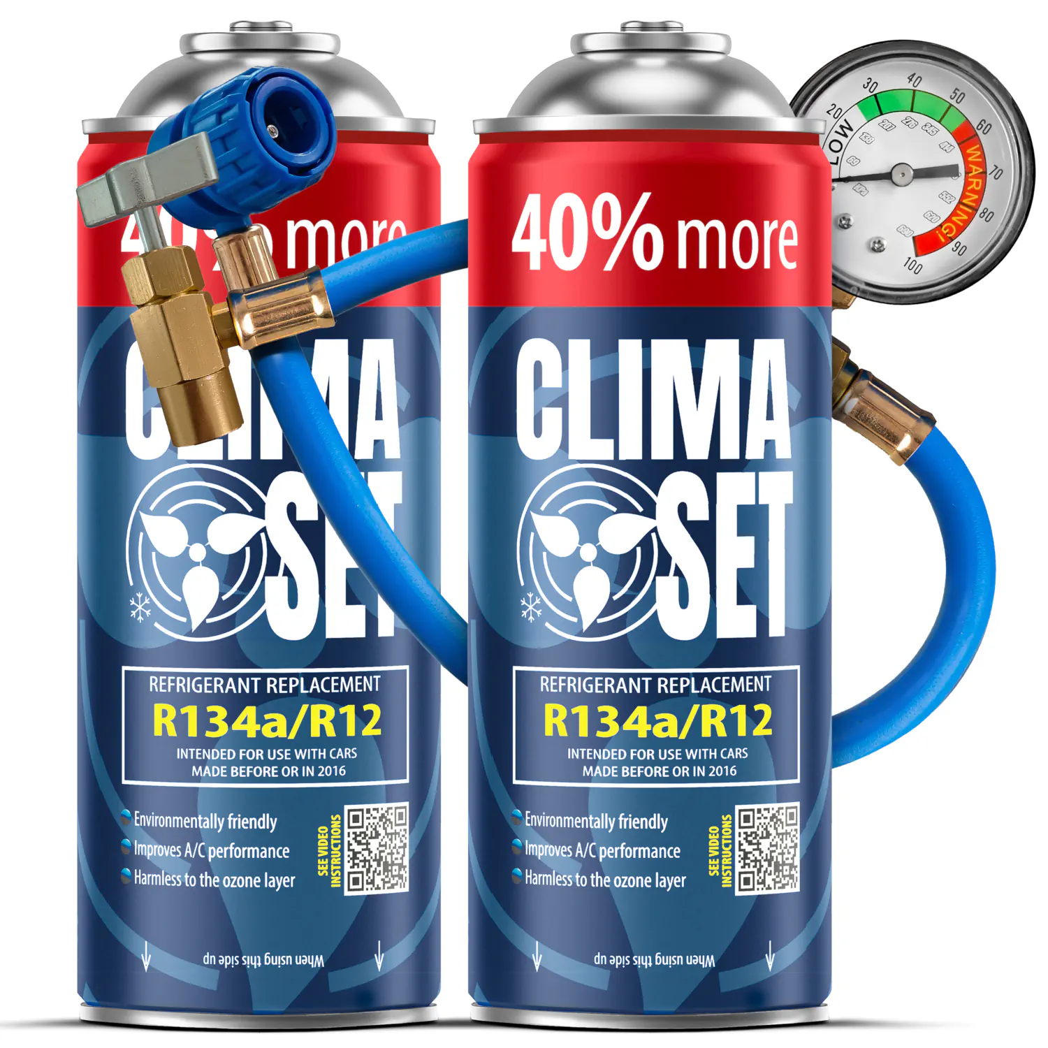 5905997711623 ClimaSet 2x Plin&ulje R134a (2x 235g), Crijevo s manometrom - Slika 1