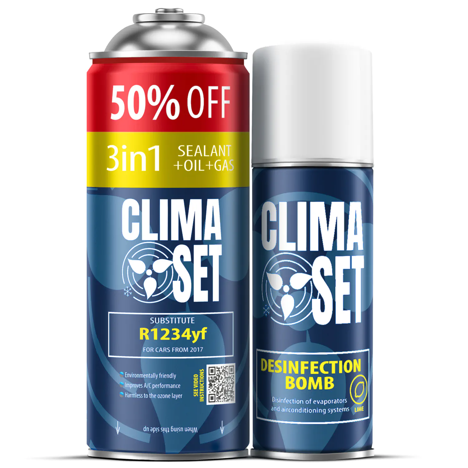 5905997711814 ClimaSet 3in1 R1234yf (235g), Perfect Disinfection Bomb Dollar 200 ml - Slika 1