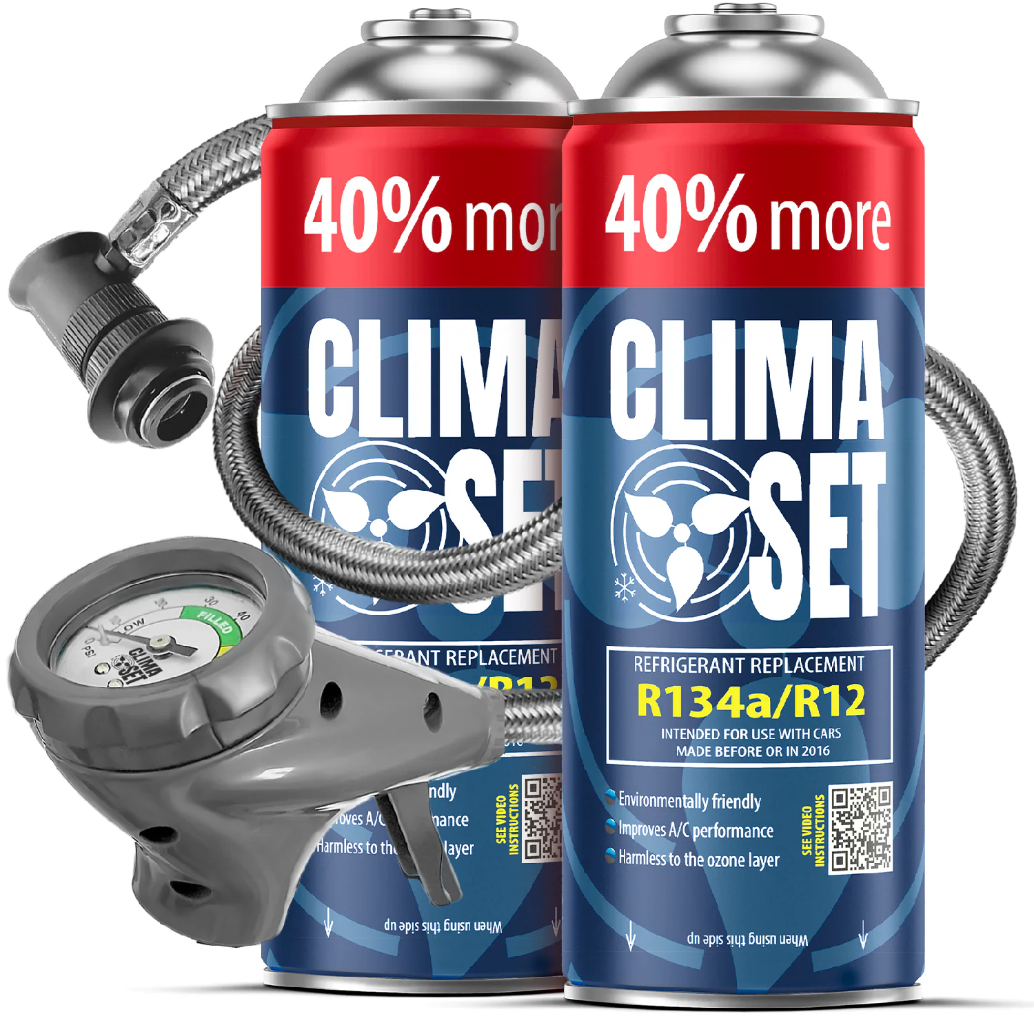5905997717601 ClimaSet 2x Plin&ulje R134a (2x 235g), Ispusno crijevo - Slika 1