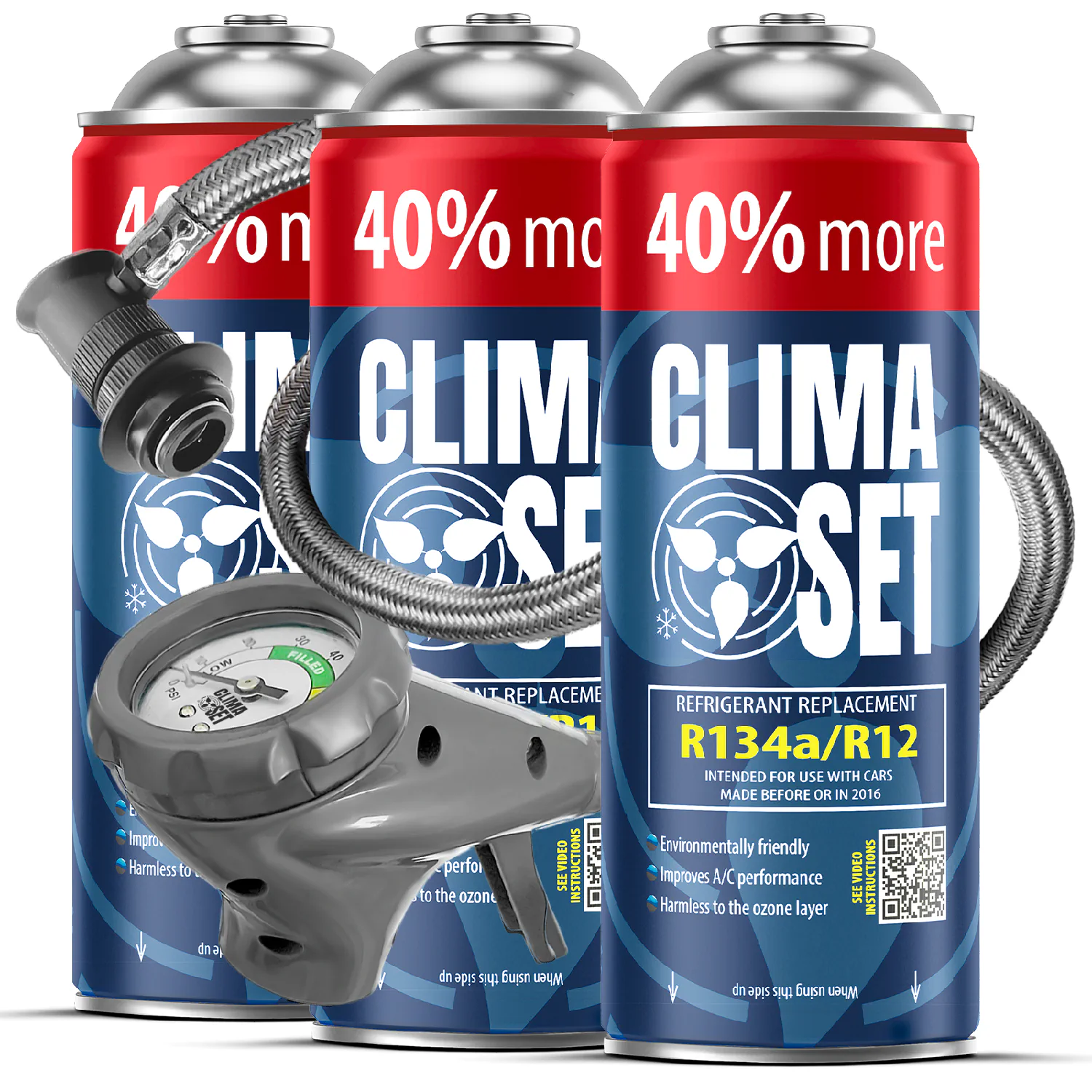 5905997717731 ClimaSet 3x Plin&ulje R134a (3x 235g), Ispusno crijevo - Slika 1