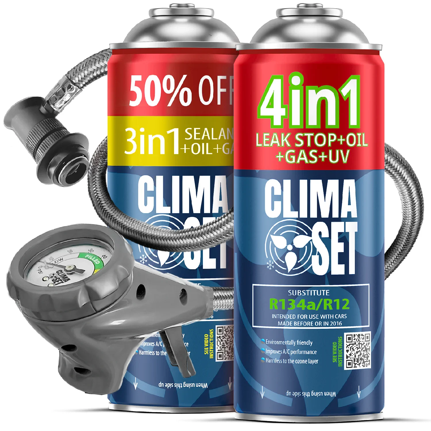 5905997718288 ClimaSet 4in1 R134a, 3in1 R134a (2x 235g), Ispusno crijevo - Slika 1