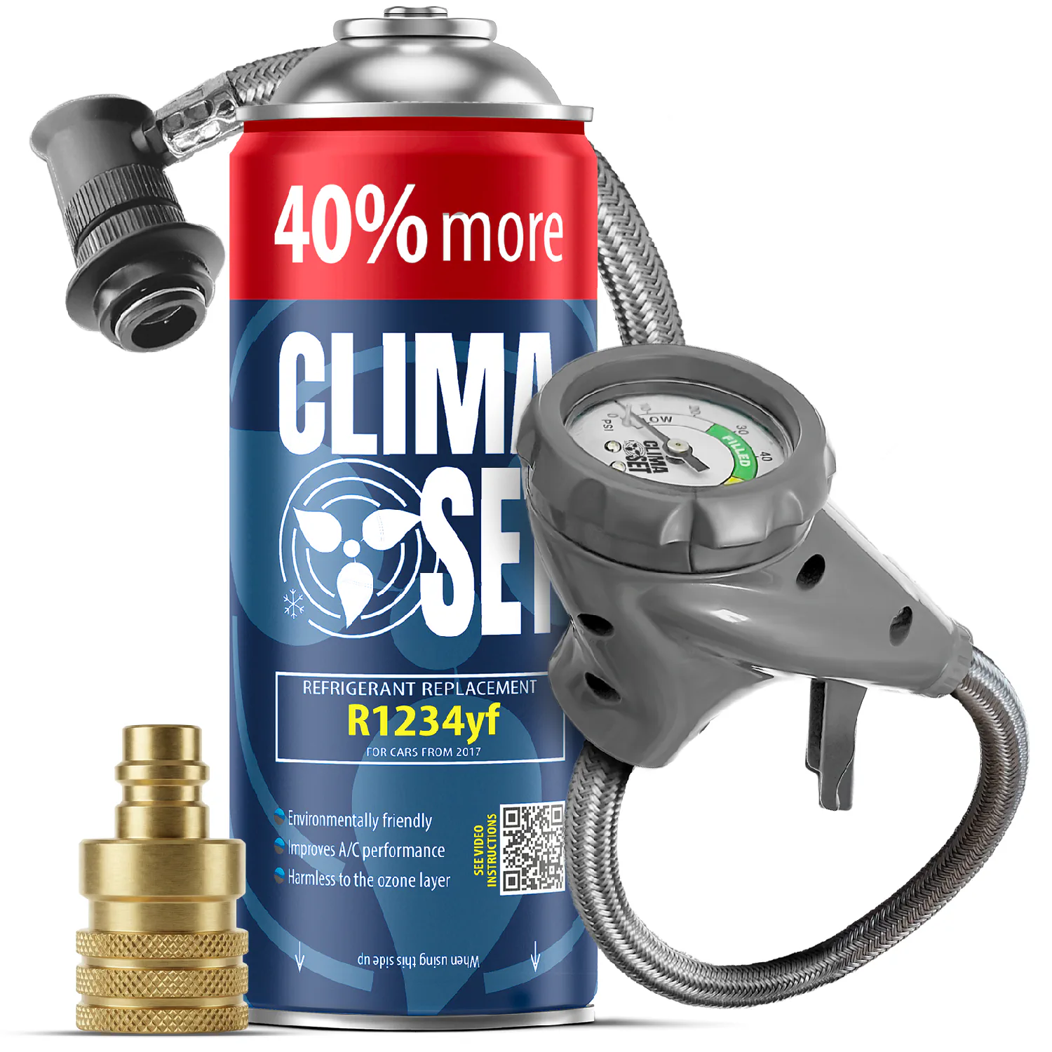 5905997718356 ClimaSet Plin&ulje R1234yf (235g), Odvodno crijevo s manometrom Adapter R1234yf - Slika 1