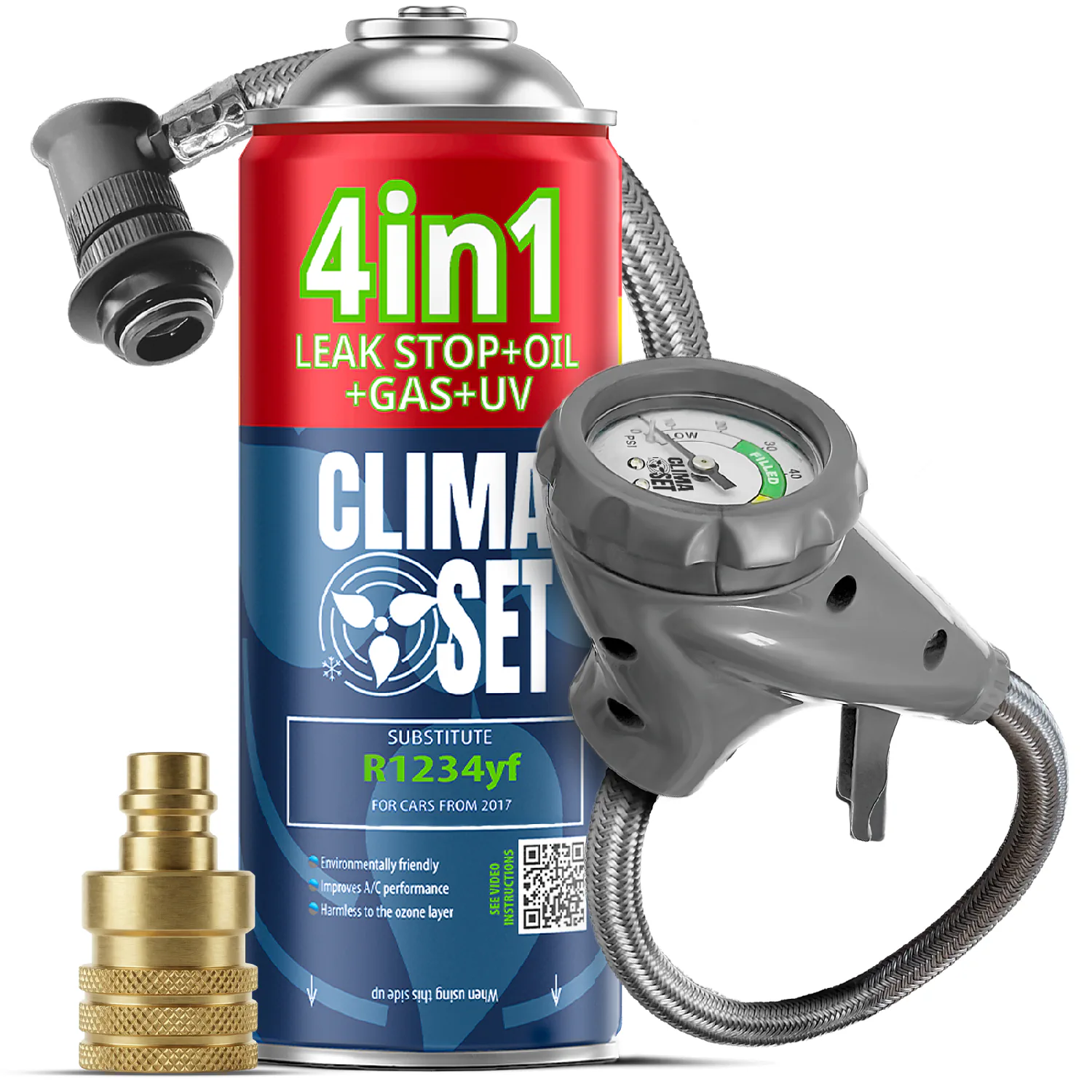5905997718455 ClimaSet 4in1 R1234yf (235g), Odvodno crijevo s manometrom Adapter R1234yf - Slika 1